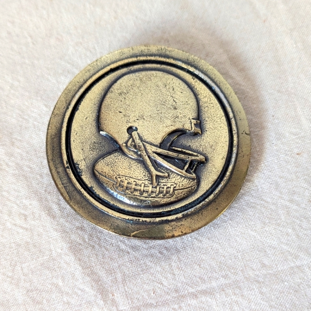 Vintage 1970s Football Helmet Round Belt Buckle